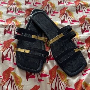 Elegant Navy Blue and Gold Women's Sandals